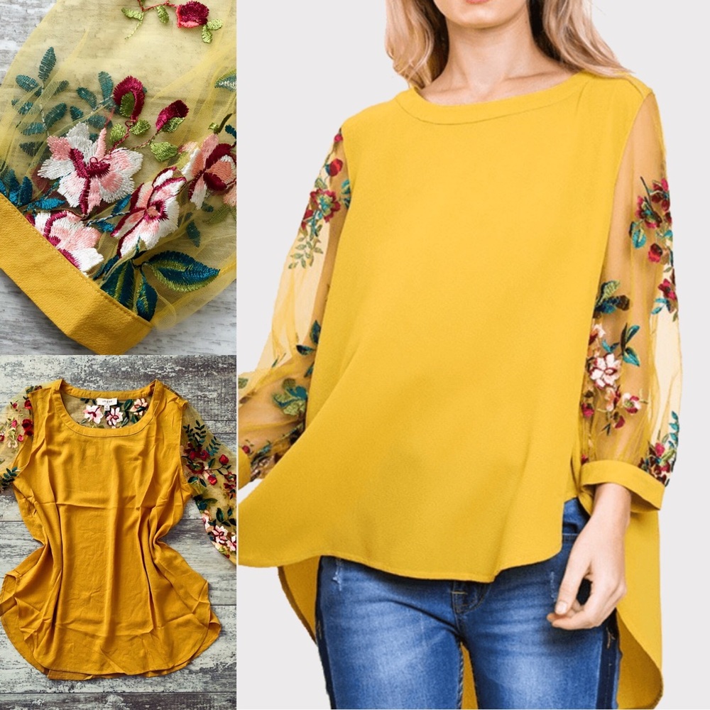 🥭Mango Yellow🥭 Floral Embroidered Top